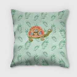 Подушка квадратная Черепашка и листья, цвет: 3D-принт
