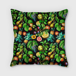 Подушка квадратная Сочные фрукты - персик, груша, слива, ананас, цвет: 3D-принт