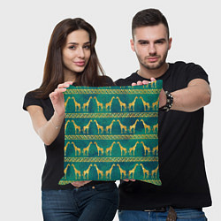 Подушка квадратная Золотые жирафы паттерн, цвет: 3D-принт — фото 2