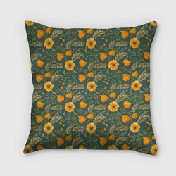 Подушка квадратная Желтые цветочки и листья, цвет: 3D-принт