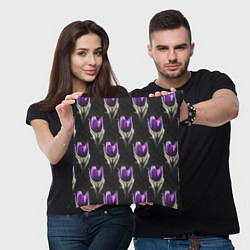 Подушка квадратная Фиолетовые цветы - паттерн, цвет: 3D-принт — фото 2