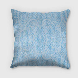 Подушка квадратная Вязаный светлый узор, абстракция Нежный голубой цв, цвет: 3D-принт