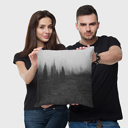 Подушка квадратная Туманный лес - туман, цвет: 3D-принт — фото 2