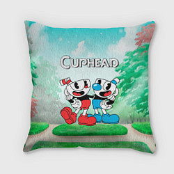 Подушка квадратная Cuphead Красная и синяя чашечка