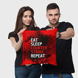 Подушка квадратная Eat Sleep Counter Strike Repeat Брызги, цвет: 3D-принт — фото 2