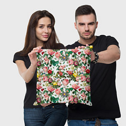 Подушка квадратная Узор из летних роз Summer Roses Pattern, цвет: 3D-принт — фото 2