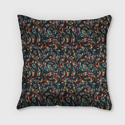 Подушка квадратная Разноцветная абстракция Black, цвет: 3D-принт