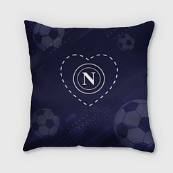 Подушка квадратная Лого Napoli в сердечке на фоне мячей, цвет: 3D-принт