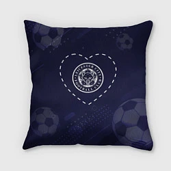 Подушка квадратная Лого Leicester City в сердечке на фоне мячей, цвет: 3D-принт