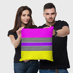 Подушка квадратная Яркие неоновые полосы в сочетании с черно-белыми п, цвет: 3D-принт — фото 2