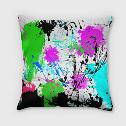 Подушка квадратная Неоновые разноцветные пятна и брызги красок, цвет: 3D-принт