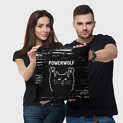 Подушка квадратная Группа Powerwolf и Рок Кот, цвет: 3D-принт — фото 2