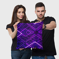Подушка квадратная Неоновые ромбы в абстракции - Фиолетовый, цвет: 3D-принт — фото 2