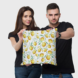 Подушка квадратная Лимоны Нарисованные Акварелью, цвет: 3D-принт — фото 2