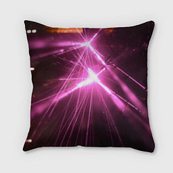 Подушка квадратная Неоновые лазеры во тьме - Розовый, цвет: 3D-принт