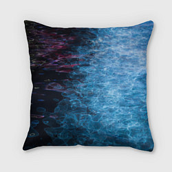 Подушка квадратная Неоновые волны на воде - Синий, цвет: 3D-принт