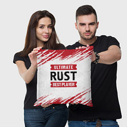 Подушка квадратная Rust: красные таблички Best Player и Ultimate, цвет: 3D-принт — фото 2