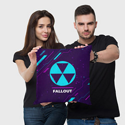 Подушка квадратная Символ Fallout в неоновых цветах на темном фоне, цвет: 3D-принт — фото 2