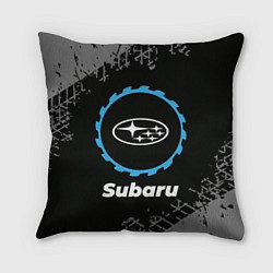 Подушка квадратная Subaru в стиле Top Gear со следами шин на фоне, цвет: 3D-принт