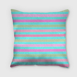 Подушка квадратная Pink turquoise stripes horizontal Полосатый узор, цвет: 3D-принт