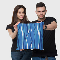 Подушка квадратная Синие и белые волны, цвет: 3D-принт — фото 2
