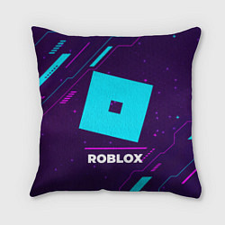 Подушка квадратная Символ Roblox в неоновых цветах на темном фоне, цвет: 3D-принт