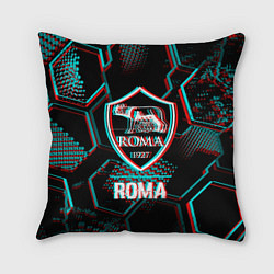 Подушка квадратная Roma FC в стиле Glitch на темном фоне, цвет: 3D-принт