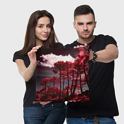 Подушка квадратная Абстрактные красные деревья и облака, цвет: 3D-принт — фото 2