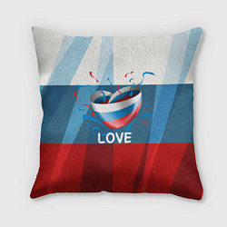 Подушка квадратная Флаг России в виде сердца, цвет: 3D-принт