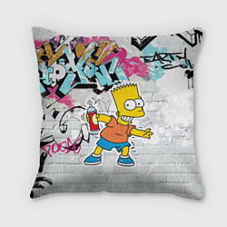 Подушка квадратная Барт Симпсон на фоне стены с граффити, цвет: 3D-принт