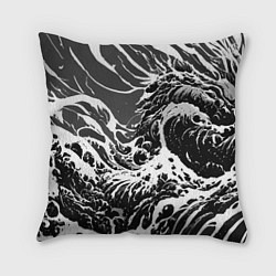 Подушка квадратная Черно-белые волны, цвет: 3D-принт