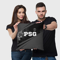 Подушка квадратная PSG sport на темном фоне: символ сверху, цвет: 3D-принт — фото 2