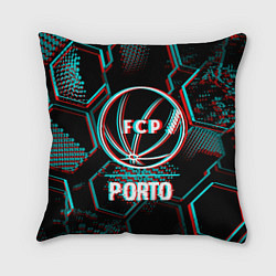 Подушка квадратная Porto FC в стиле glitch на темном фоне, цвет: 3D-принт