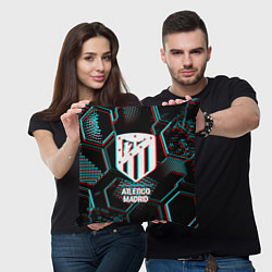 Подушка квадратная Atletico Madrid FC в стиле glitch на темном фоне, цвет: 3D-принт — фото 2