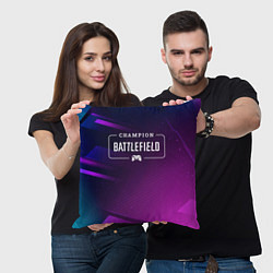 Подушка квадратная Battlefield gaming champion: рамка с лого и джойст, цвет: 3D-принт — фото 2