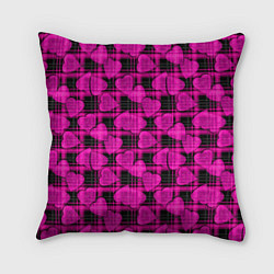 Подушка квадратная Black and pink hearts pattern on checkered, цвет: 3D-принт