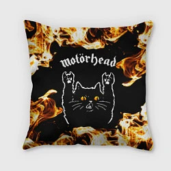 Подушка квадратная Motorhead рок кот и огонь, цвет: 3D-принт