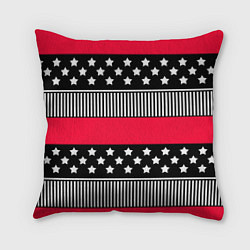 Подушка квадратная Red and black pattern with stripes and stars, цвет: 3D-принт