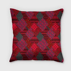 Подушка квадратная Красный лоскутный узор пэчворк, цвет: 3D-принт