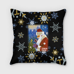 Подушка квадратная Новый год дед мороз и птичка, цвет: 3D-принт