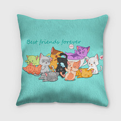 Подушка квадратная Котики - лучшие друзья, цвет: 3D-принт