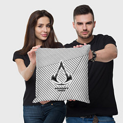 Подушка квадратная Символ Assassins Creed на светлом фоне с полосами, цвет: 3D-принт — фото 2