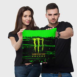 Подушка квадратная Monster energy green neon, цвет: 3D-принт — фото 2