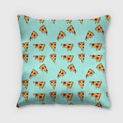 Подушка квадратная Куски пиццы на голубом фоне, цвет: 3D-принт