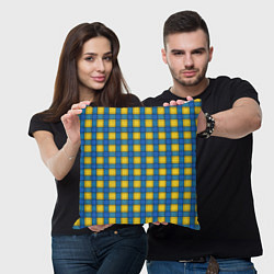 Подушка квадратная Желтый с синим клетчатый модный узор, цвет: 3D-принт — фото 2