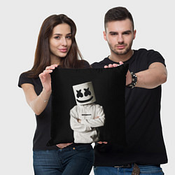 Подушка квадратная Marshmello на чёрном фоне, цвет: 3D-принт — фото 2