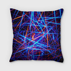 Подушка квадратная Красно-синие неоновые линии, цвет: 3D-принт