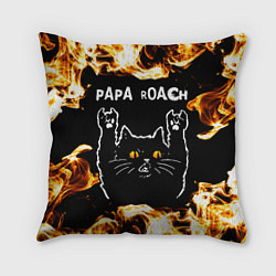 Подушка квадратная Papa Roach рок кот и огонь, цвет: 3D-принт