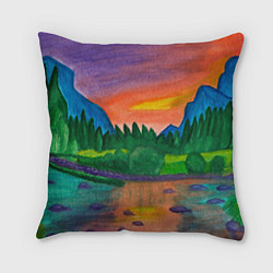 Подушка квадратная Закат на реке