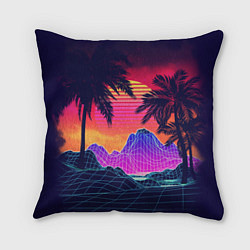 Подушка квадратная Тропический остров с пальмами ретро иллюстрация, цвет: 3D-принт